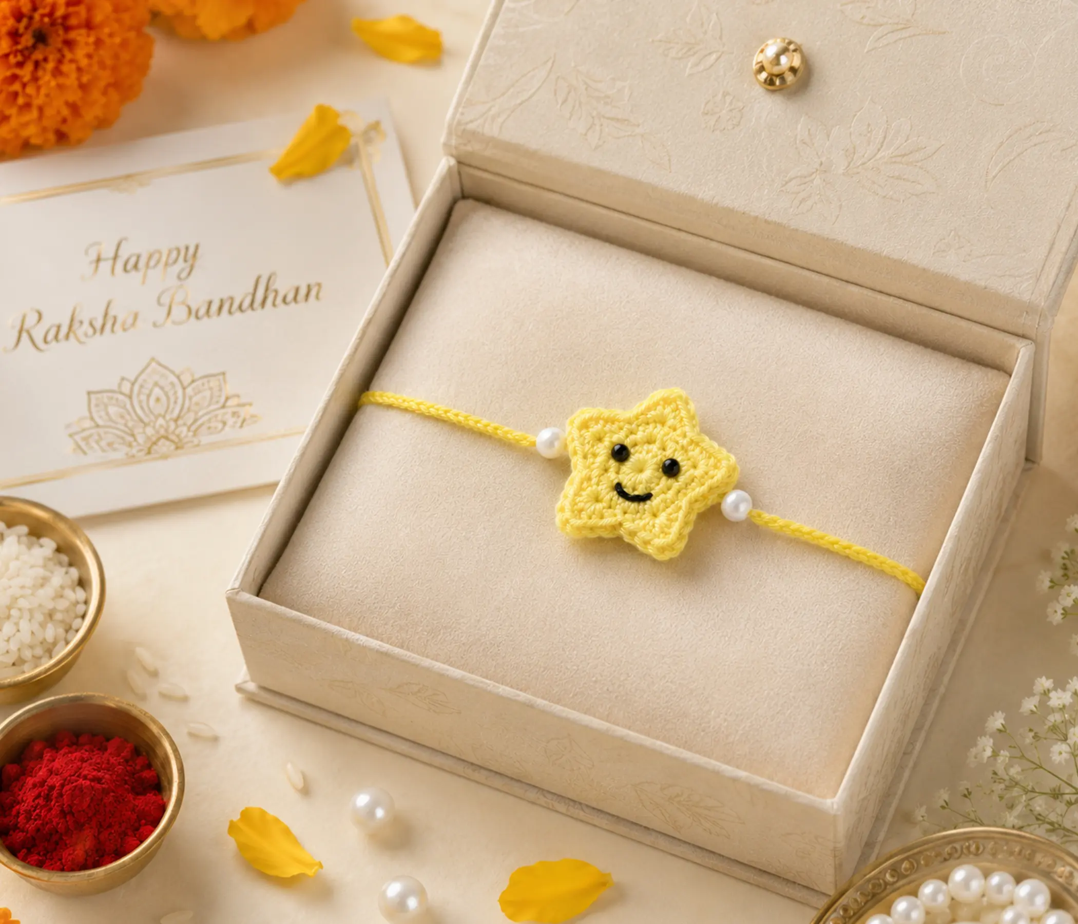 Smiling Little Star Handcrafted Kids Crochet Rakhi